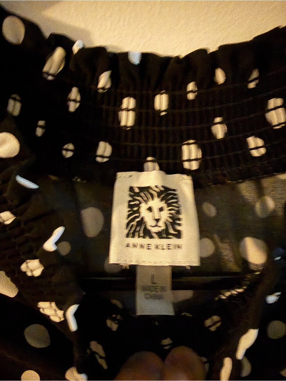 Anne Klein Black & White Polka Dot Ruffle-Neck Blouse - Picture 2 of 2